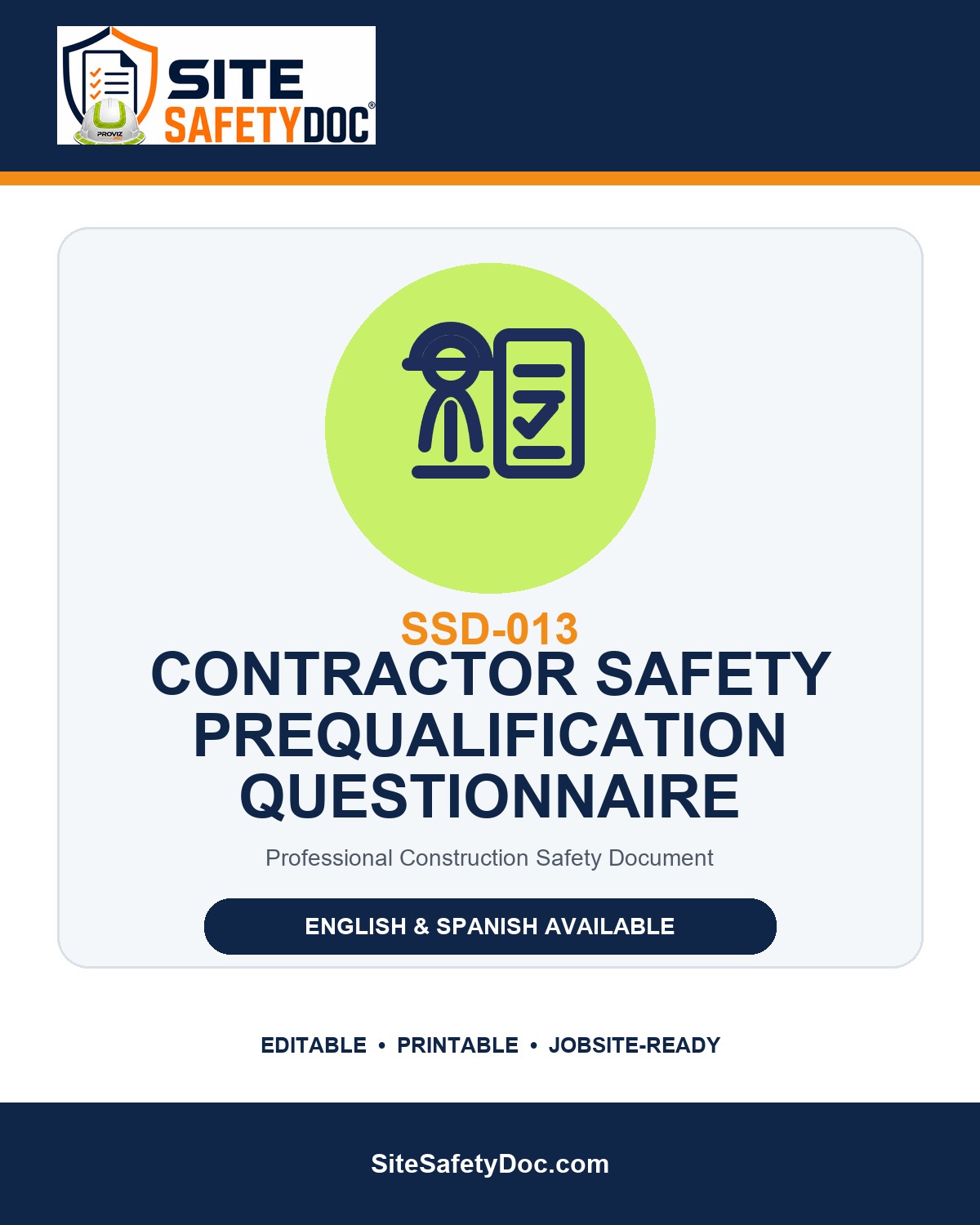 SSD-013 Contractor Safety Prequalification Questionnaire product cover